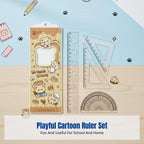 Cartoon Cat Ruler Set, Acrylic Geometry Tools, Student Stationery, Includes Triangle Ruler, Protractor, Straight Ruler, Cute