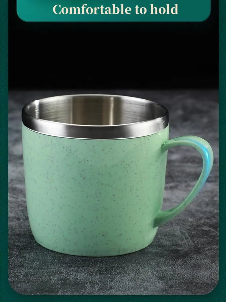 Double Layer Anti-scalding Stainless Steel Cups Plastic Handle Coffee Milk Mug Tea Drinks Water Cup for Home Office Tumbler