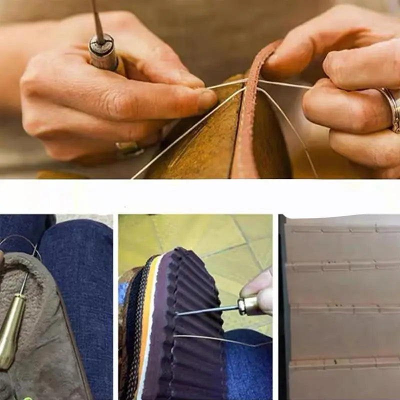 Leather Sewing Awl Set Metal/Wood/Plastic Multifunctional Shoes Repair Tool Kit Punch Stitching Needles DIY Candle Mold Punching