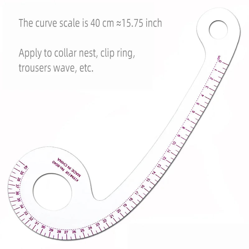 Empire sewing ruler and French curve, used for pattern making drafting, transparent plastic fashion designer ruler pieces assemb