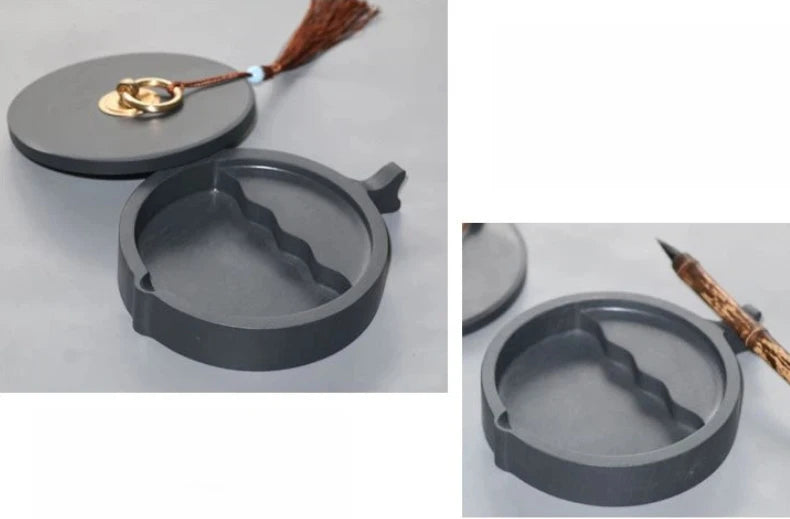 Natural Raw Stone Fish-shaped Ink Slab Multifunctional She Ink Stone Exquisite Traditional Portable Inkstones Beginners Students