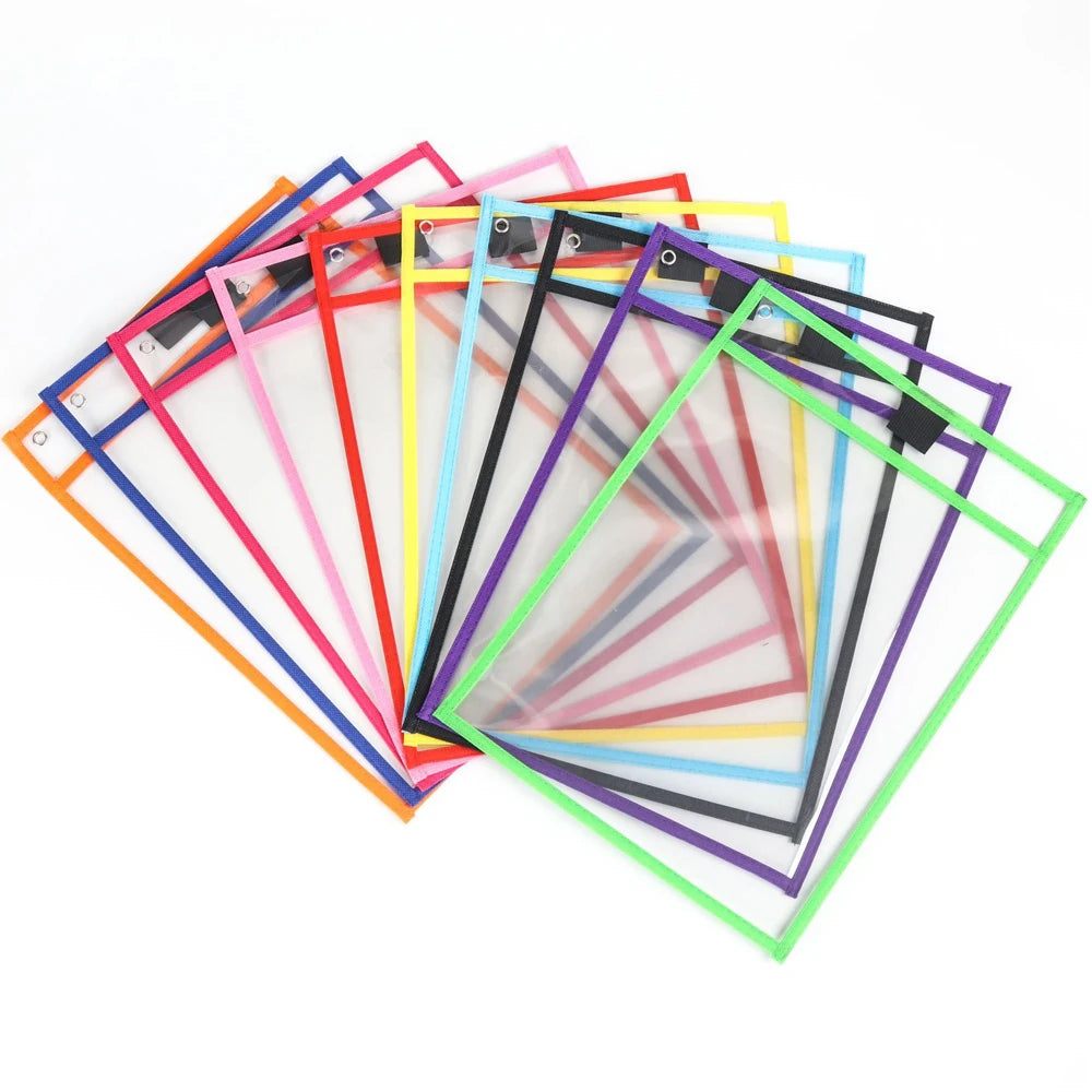 Reusable File Dry Erasable Pockets with Erasable Pen Kids Transparent  Pocket A4 Letter Hanging PET File for Teaching Supplies