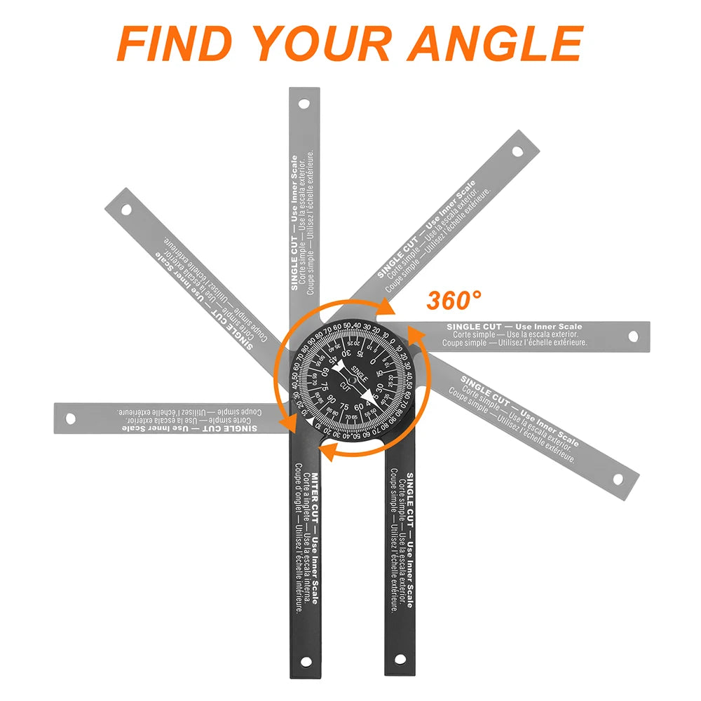 Woodworking Scale Mitre Saw Protractor 360° Angle Level with Pencil Carpenter Angle Finder Measuring Ruler Meter Gauge Tools