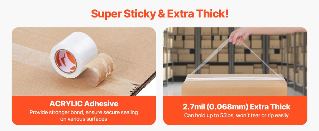 SucceBuy 1.5in Core 6 Rolls Clear Packing Tape with Dispenser 2.7 Mil Shipping Tape Designed for Moving Boxes Storage Mailing