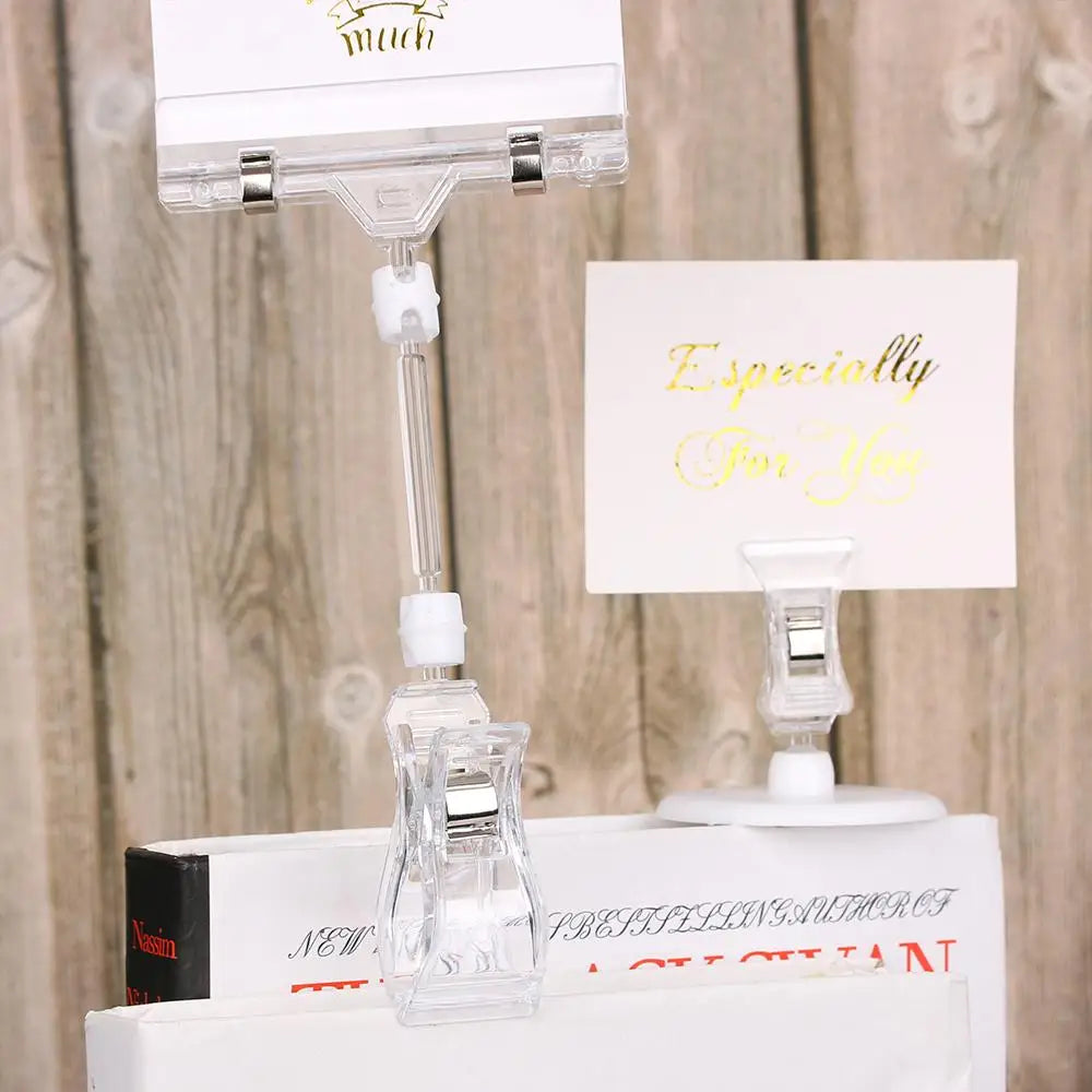 Transparent Clip Plastic Double Clip Adjustable Sign Card Display Holder Advertising Folder Clamp Office School Binding Supplies