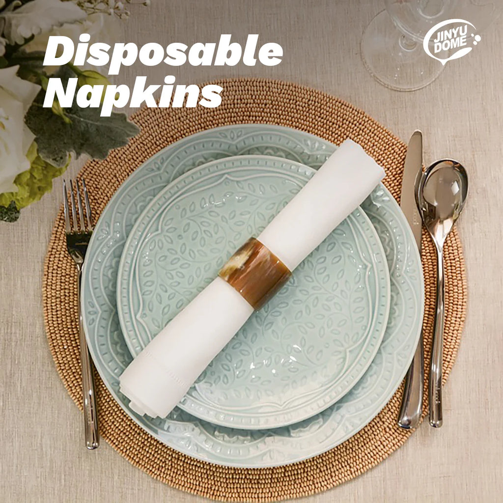 JINYUDOME Premium Soft White Dinner Napkins 7.87x15.75in Linen-Feel Disposable Prefolded for Wedding Party Events