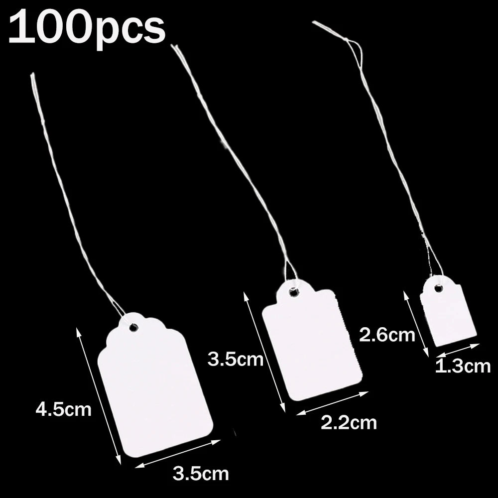 100pcs White Rectangular Paper Price Tag String Display Cards Promotion Label For Sales Jewelry Crafts Supplies Small Business