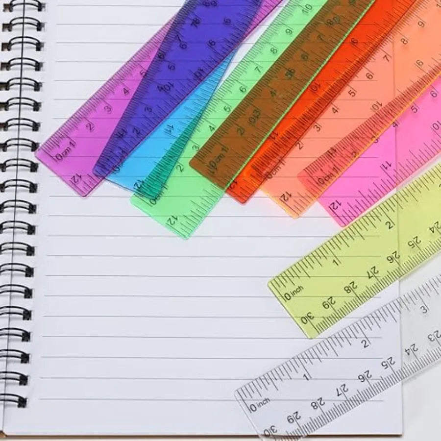 Classroom use, plastic, blue, durable and flexible 12-inch rulers in 8-pack for kids