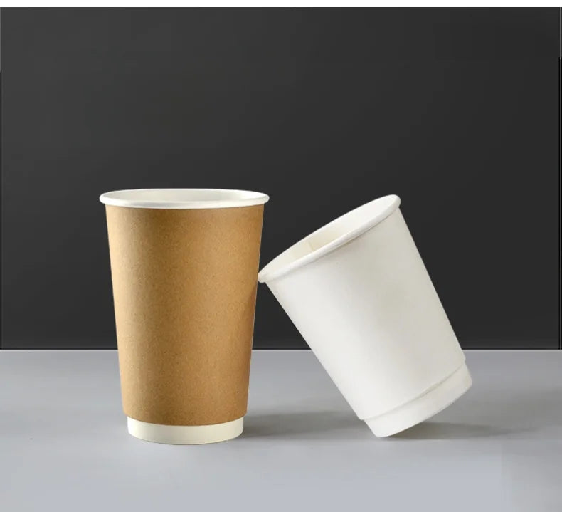 50pcs/pack Kraft Paper Bubble Tea Cup Double-layer Heat-insulating Paper Cup Disposable Thick Hollow Coffee Cup Accept Customize