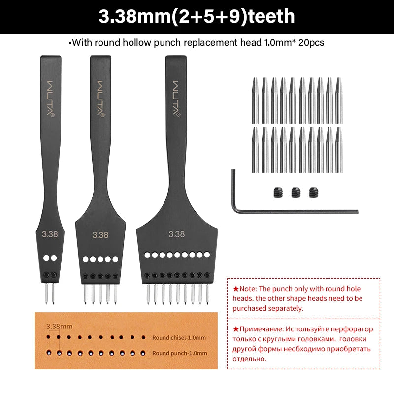WUTA 3G Leather Punches Head Replaceable Pricking Iron Removable Diamond Olive Round Hole French Style Chisel DIY Craft Tools