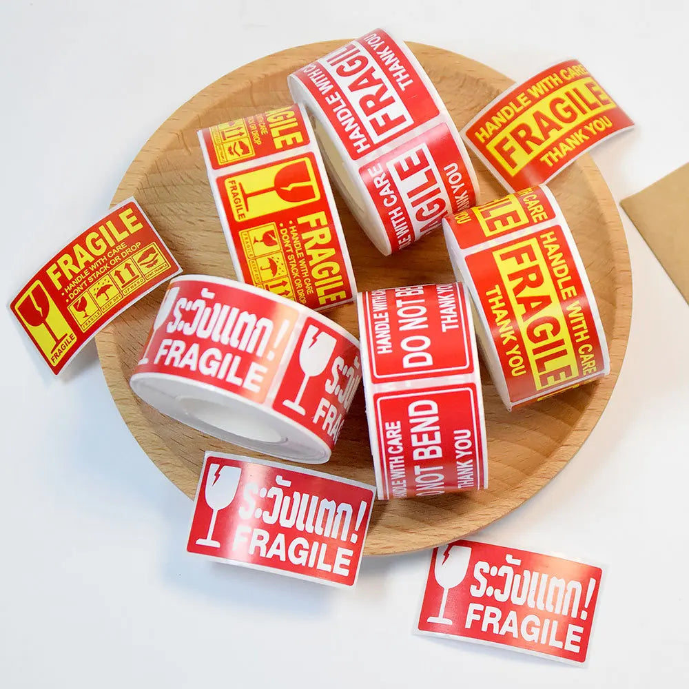 250pcs Fragile Stickers Roll Fragile or Bend Handle with Care 2.5cm*4.5cm Shipping Label Packaging Remind Label Thank You Sticke