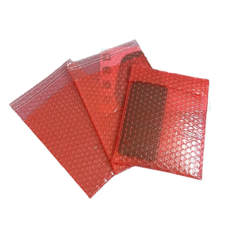 100Pack Self-adhesive Envelope Red Bubble Packing Bags PE Anti-static Shockproof Packaging Bag Double Film Bubble Bag