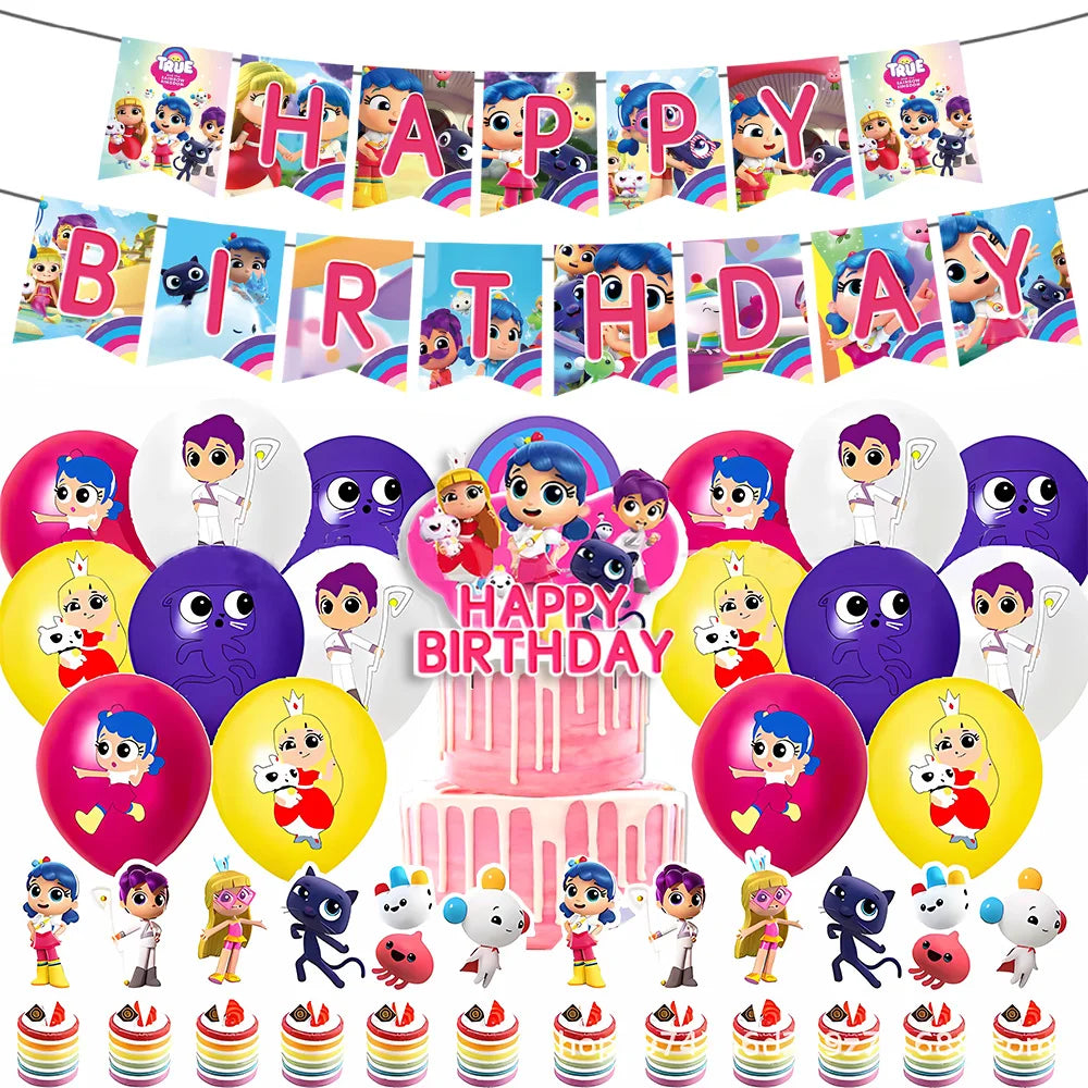 True Rainbow Kingdoms Birthday Party Decoration Disposable Tableware Balloons Paper Plate Napkins kids Baby Shower Supplies