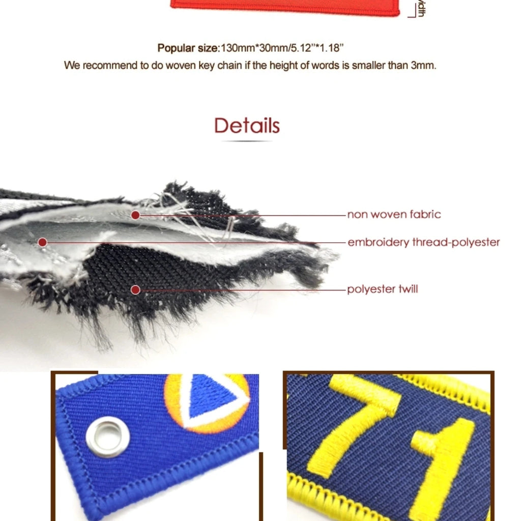 Custom Embroidery Keychains Double-sided Wholesale 50 PCS Printed Woven Logo to Customize Fabric Key Ring Tag for Bag Phone Car