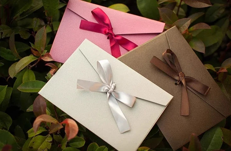 10 Pcs/set Envelope Pearlescent Paper Bow Thicken Ribbon Retro Creative Color Stationery Wedding Invited Gift High Quality