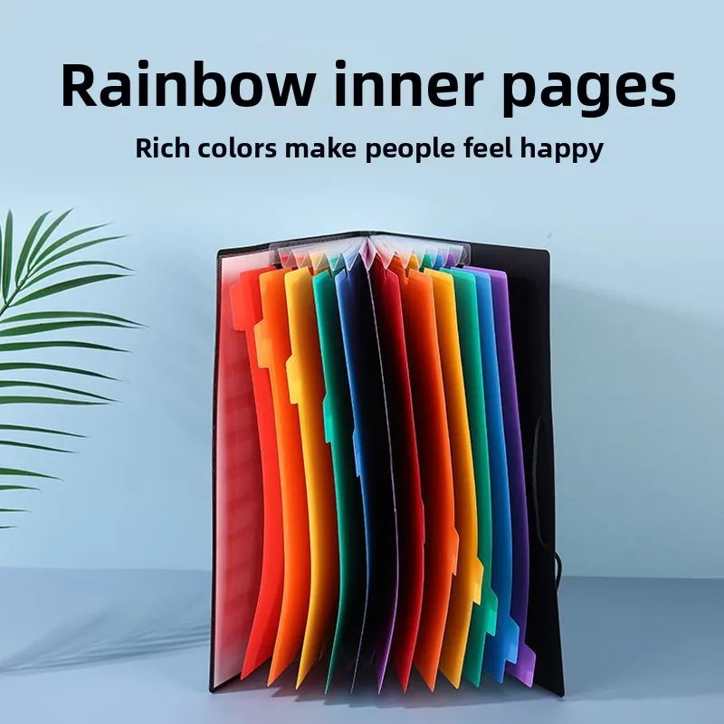 A4 12-Pocket Rainbow Accordion File Folder, Elastic Band Expanding Document Organizer with Index Tabs for School Office