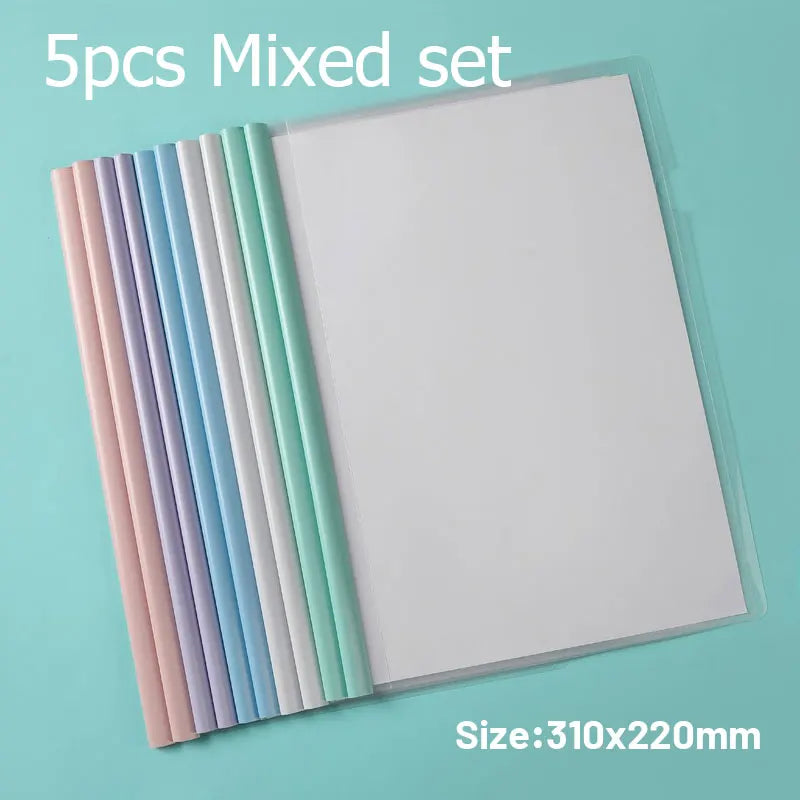 5pc/set A4 Transparent Folder Thickened Plastic Folder File Waterproof Test Paper Storage Bag Office Document Classification Bag