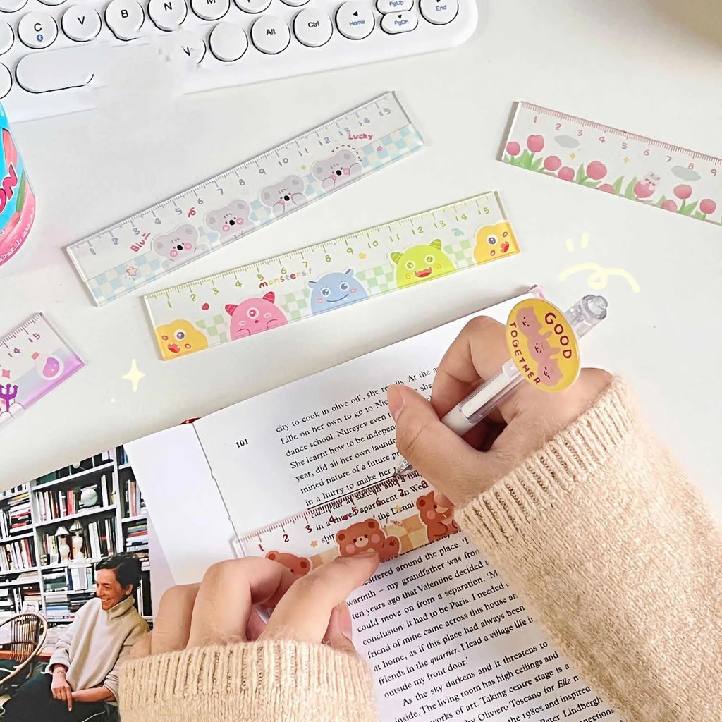 1 Piece Lytwtw's Cute Animals Straight Kawaii Christmas Ruler Tools Stationery Cartoon Drawing Office School Measuring