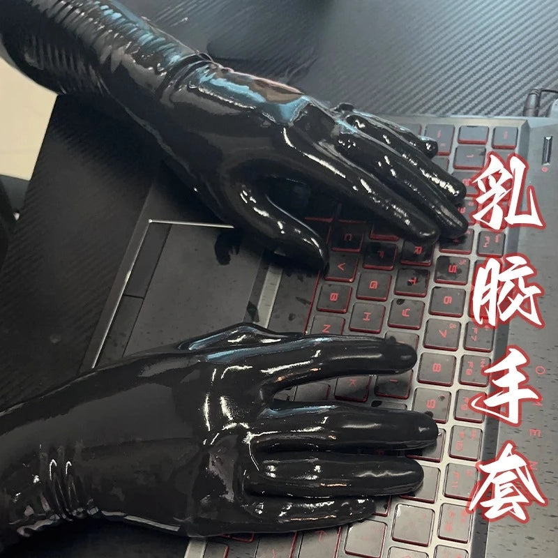 Black White Latex Gloves Integrated Molding Long Short Gloves Cosplay Close-fitting Male or Female Gloves Private Party DJ Props