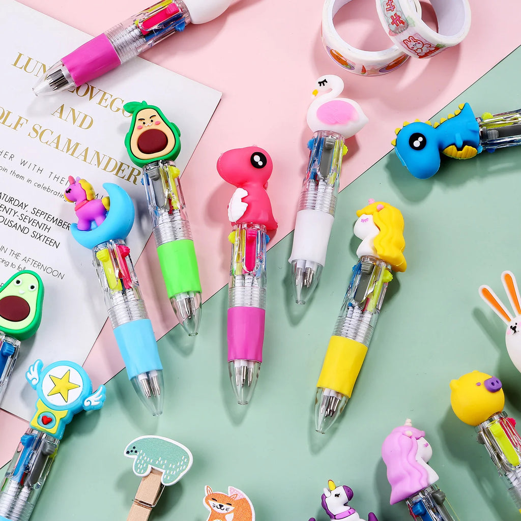Cute Mini 4-Color Ballpoint Pens (10-Pack/20-Pack), Cartoon-Themed Diary Pens, 4-Color Retractable Ballpoint Pens, Stationery