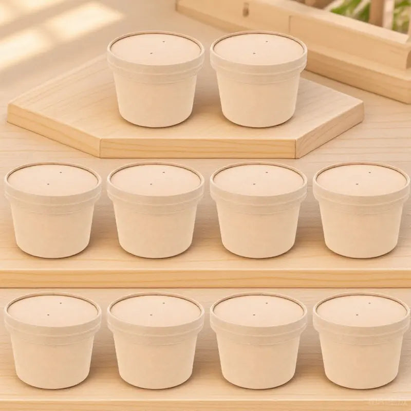 10Sets Ice Cream Bowl Disposable Dessert Cup for Ice Cream Ball Yogurt Pudding Cake Cold Soup Storage Serving Stylish Classic