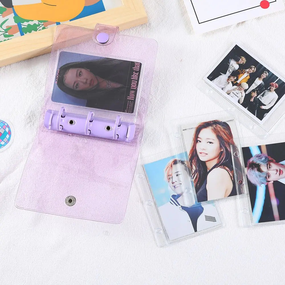 Portable Mini Handbook Glitter Notebook Pages Transparent Binder Notebook Cover Card Organizer 3 Hole Binder Clip Photo album