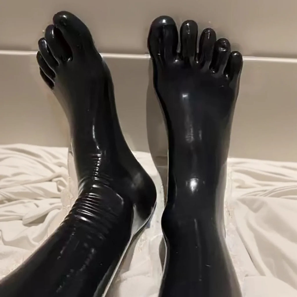 Latex Hooded Mask rubber Bondagi Restraints latex Gloves seamless latex men  Catsuit Fetish latex gloves rubber male