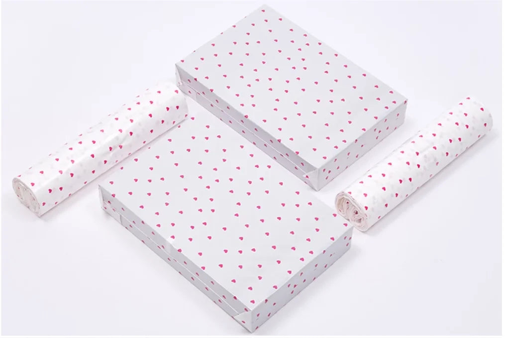 50Pcs New Pink Courier Bags Bow Heart Pattern Poly Frosted Self-Seal Shoe Bag PE Delivery Envelope Mailer Mailing Bags Organizer