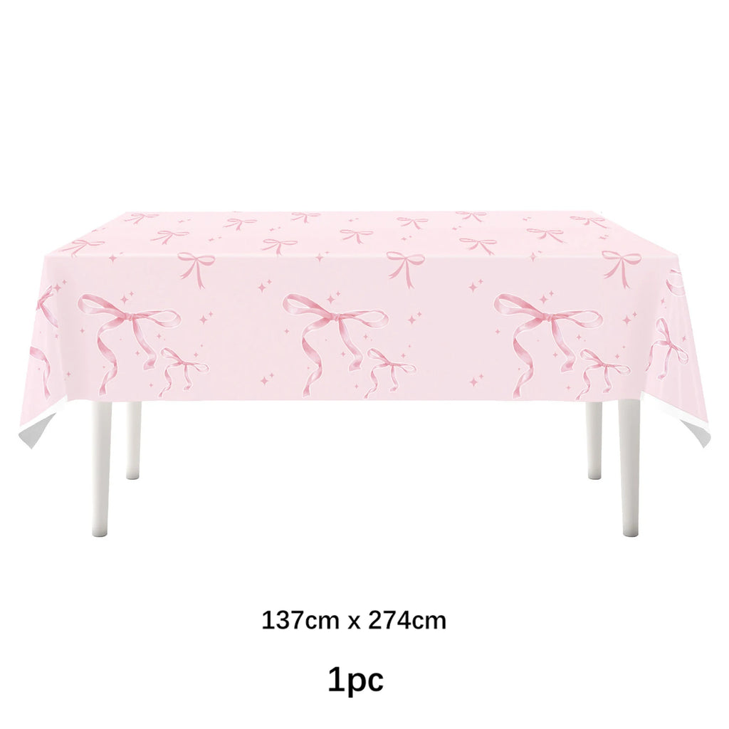 Pink bow Birthday Disposable Tableware Set Paper Plates Cups Napkins Girls Party Decoration Supplies