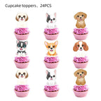 Pink Dog Paw Birthday Party Decor Disposable Tableware Gift Bag Backdrop Cake Topper Banner Plate for Kid Girl Party Supplie Set