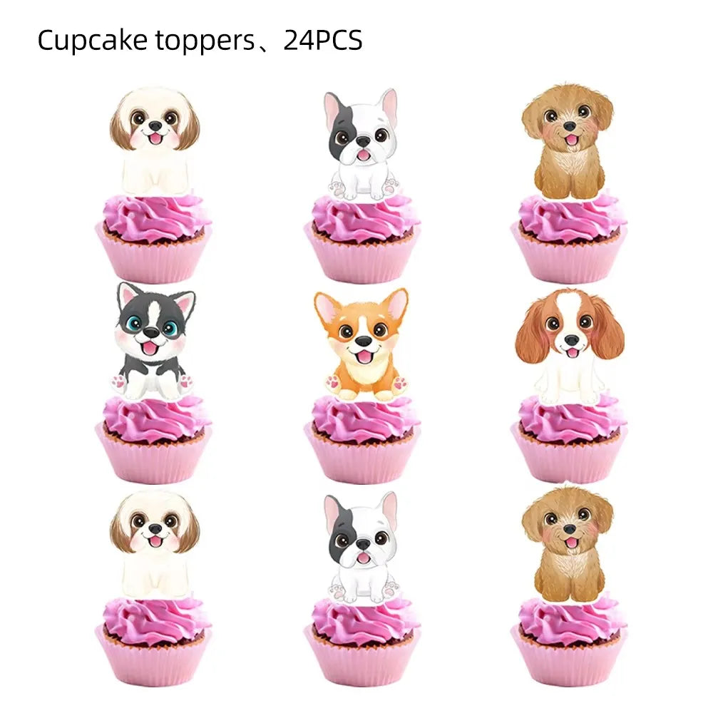 Pink Dog Paw Birthday Party Decor Disposable Tableware Gift Bag Backdrop Cake Topper Banner Plate for Kid Girl Party Supplie Set