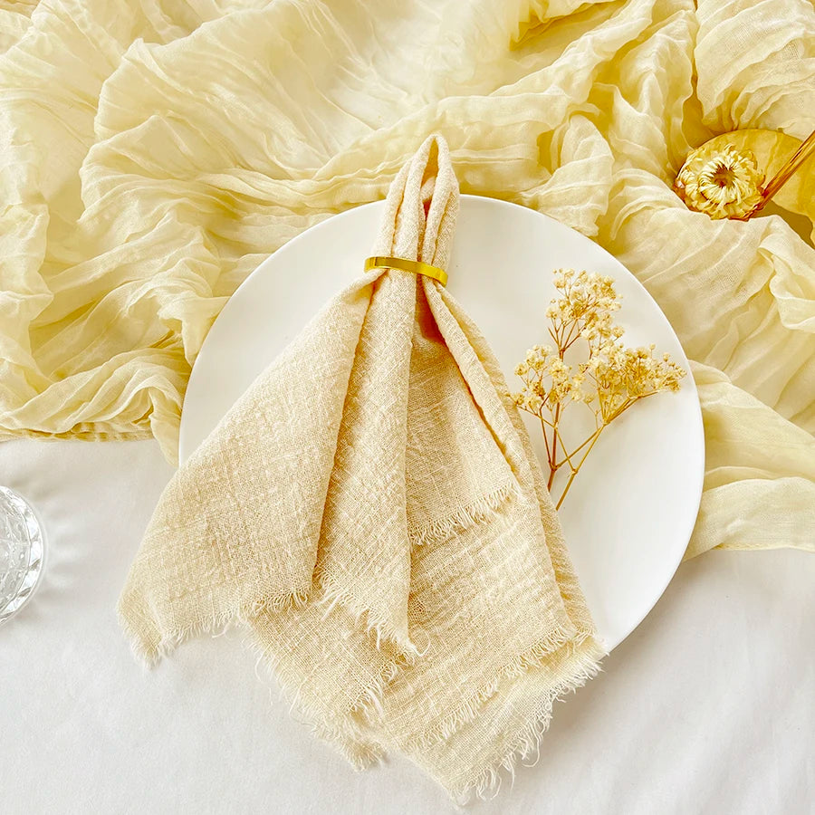 10pcs 32x32cm Gauze Cotton Wedding Napkins Reusable Green Trim Tea Towel Rustic Retro Burrs Napkins for Party Table Decoration