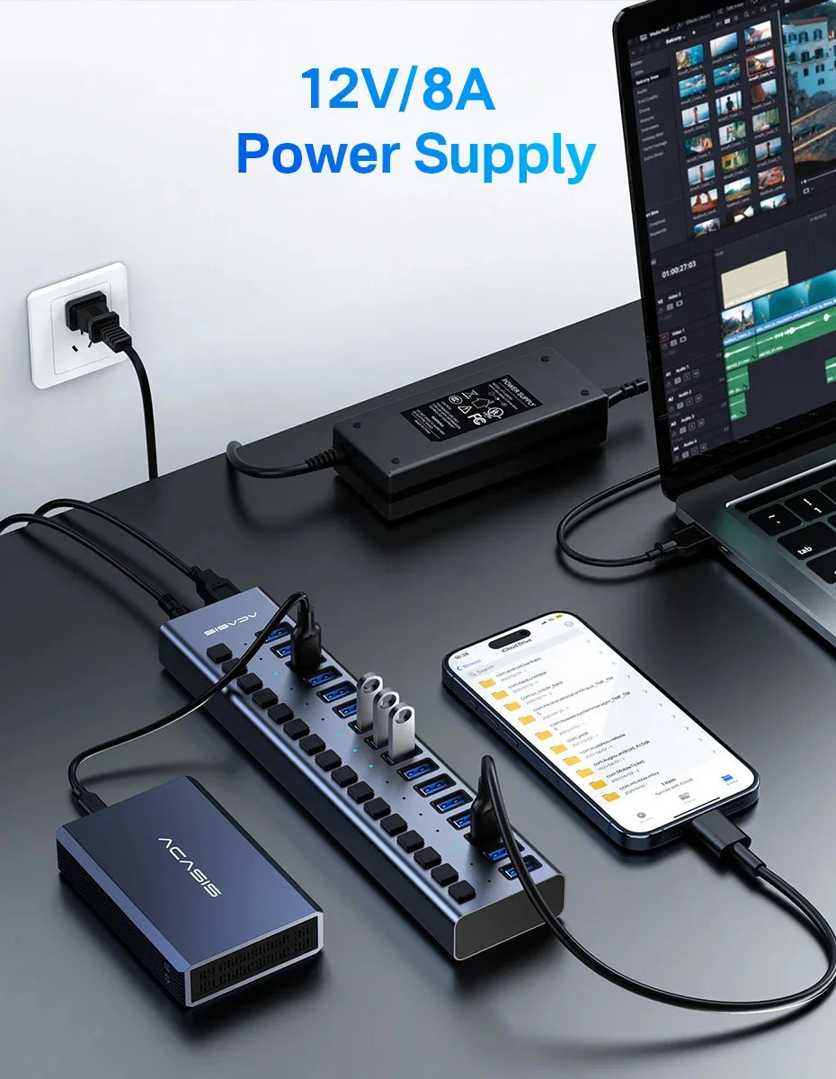 Acasis 16/10/7 Port USB Hub 10Gbps Individual Switch Charging Data Transfer for PC Laptop Workstation Multi Device Expansion