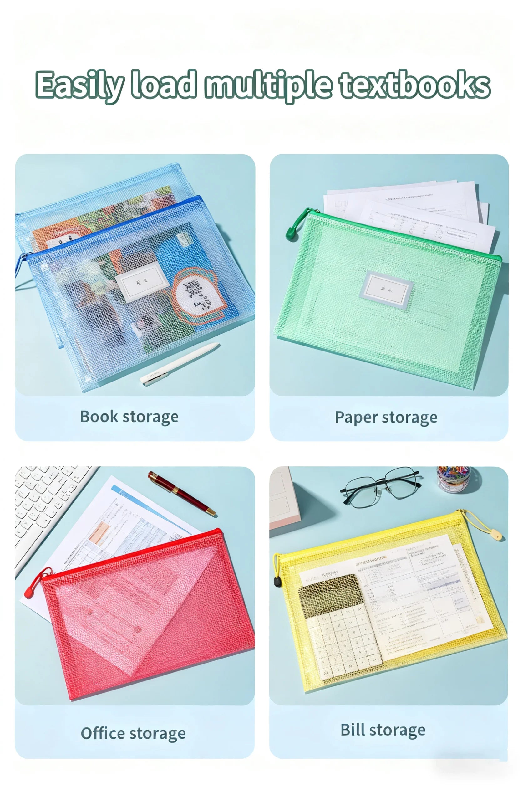 Zipper Documents Bag A4/A5 Plastic Folders A3 Transparent Waterproo File Organize Storage Bag School Office Stationery Supplies