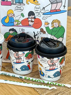 50pcs Cartoon Graffiti Coffee Cups 90 Caliber Disposable Fresh Milk Juice Paper Cup Milk Tea Hot Drink Takeaway Packaging Cup