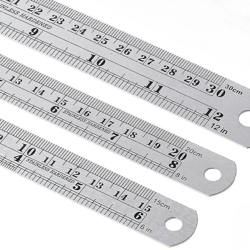 Stainless Steel Ruler Set 6 8 12 16 20 Inch Metal Rulers High Precision Double-Sided Engineering Drawing Office School Tools