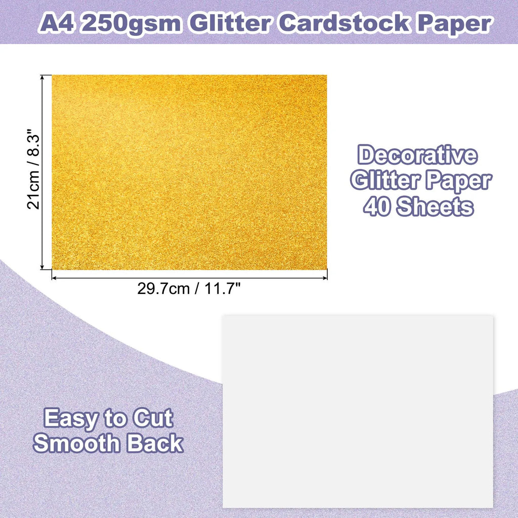 40Sheets A4 Glitter Cardstock Glitter Paper Card Stock Shiny Scrapbook 250gsm Sparkly Paper Large Shimmer for Scrapbook DIY Art
