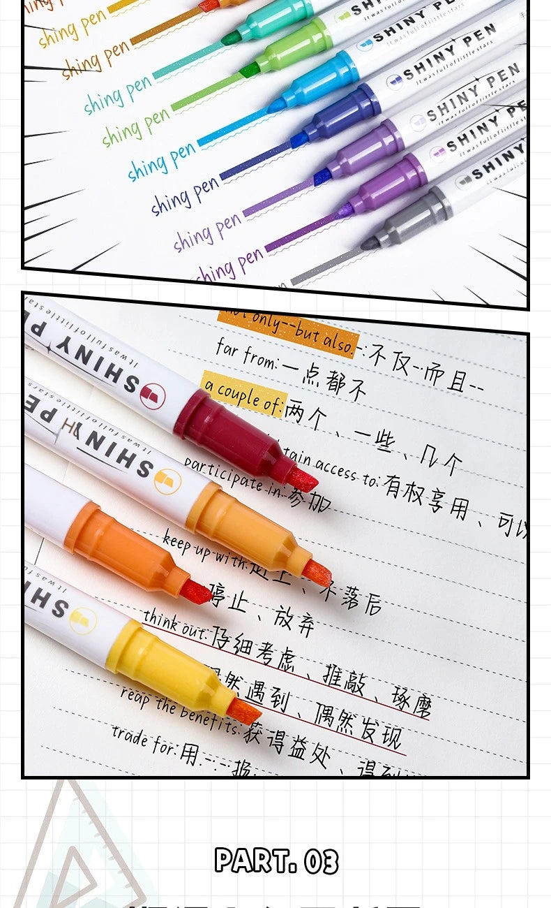 4PCS Sparkling Pink Highlighter Star River Handwritten Pen with High Appearance Value Key Classroom Note Marking Colored Pen