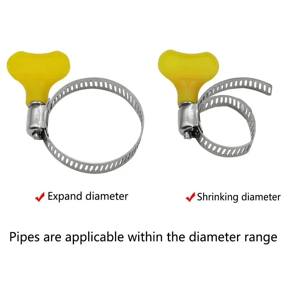 5 pcs 8-44mm Adjustable Yellow Plastic Handle Hand Twist Hose Clamps Worm Driving Stainless Steel Pipe Clips For Tube