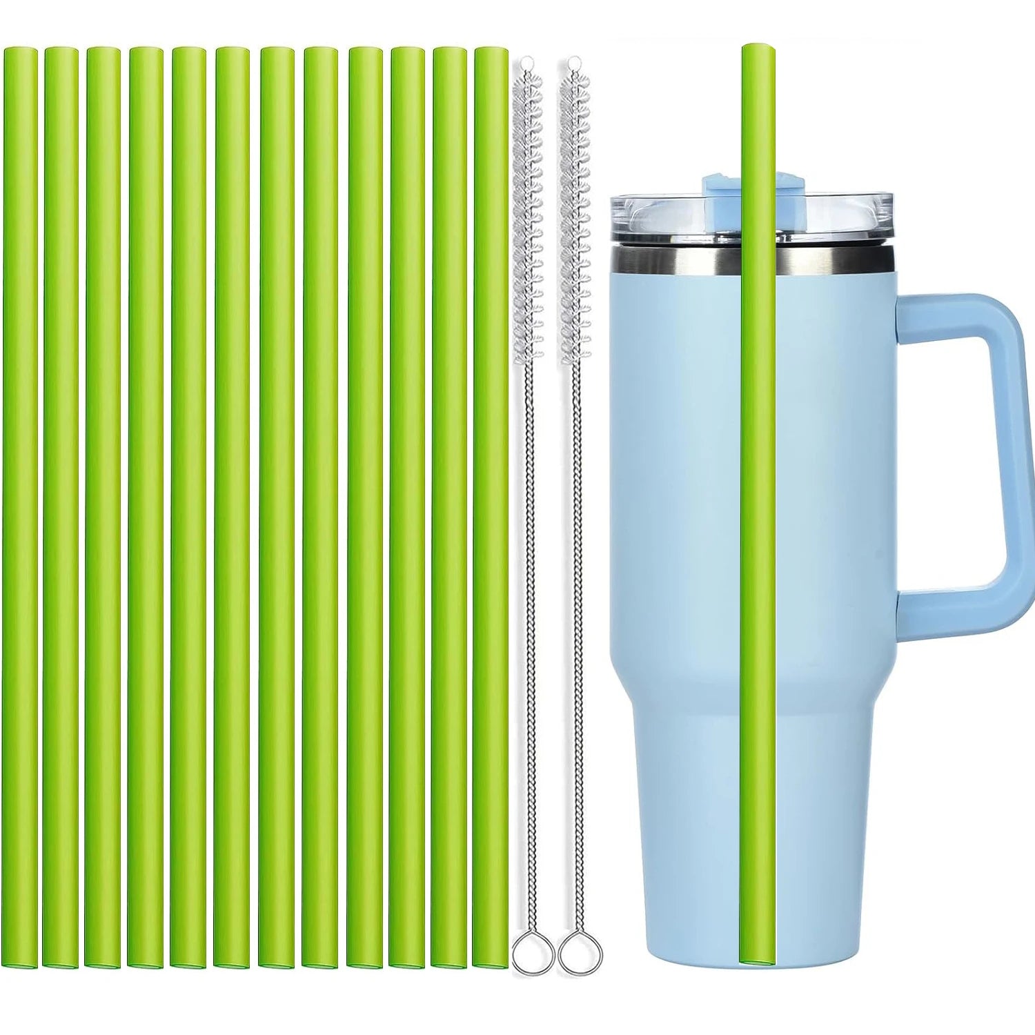 12Pcs Color Replacement Straws for Stanley 30/40 oz Tumbler , 12 in Long Reusable Plastic Straws for Stanley Cup, Plus 2 Brush