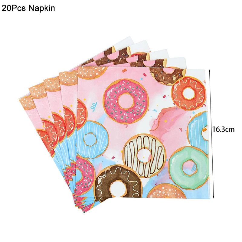 1Set Donut Party Decoration Disposable Tableware Plate Cup Napkins Candy Gift Bags Kids Baby Girl 1st Birthday Party Supplies