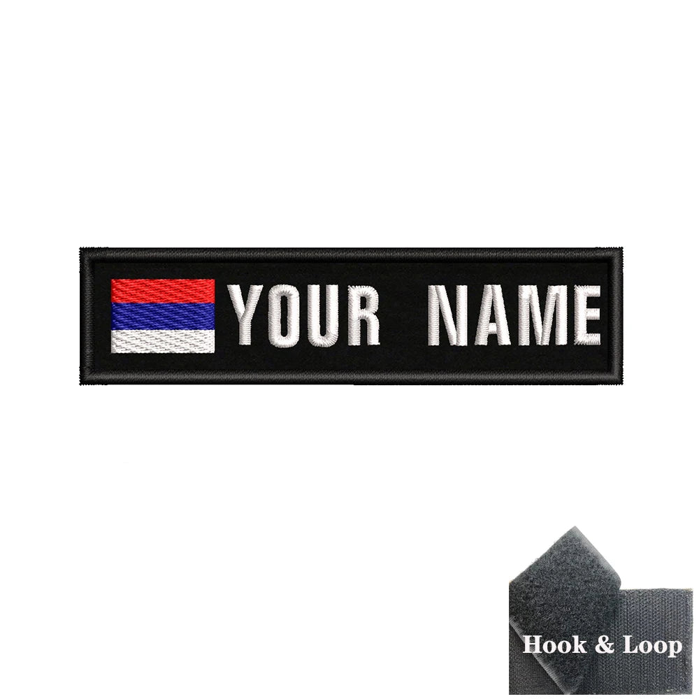 1PC 10cmX2.5cm Custom Name Flag Patch Stripes Badge Iron On Or Hook Loop Armband Germany Luxembourg Armenia Serbia Singapore