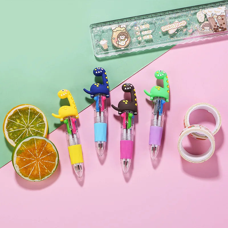 10Pcs/Lot Cute Cartoon Dinosaur Mini 4 Color Ballpoint Pen Kawaii Four Colors Pens School Office Supplies Kids Stationery Gifts