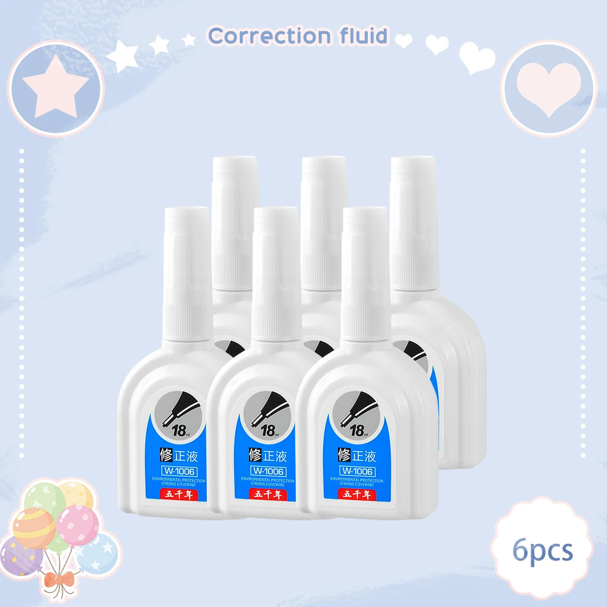 WQN-1/3/6PCS Simple White Correction Fluid 18ml, Fine Needle Tip, Anti-Stain, Durable, for Students and Office Supplies