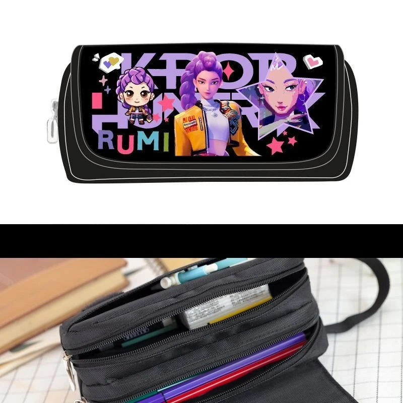 Kawaii Cute Cartoon Anime Pencil Bag Multi-Compartment Stationery Pouch with Handle Portable Pen Case for School & Travel