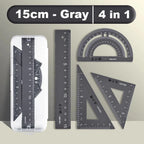 Deli 4Pcs Metal Ruler Set Multifunctional Straight Triangle Ruler Protractor Math Geometry Kit for School Kids Drawing Measuring
