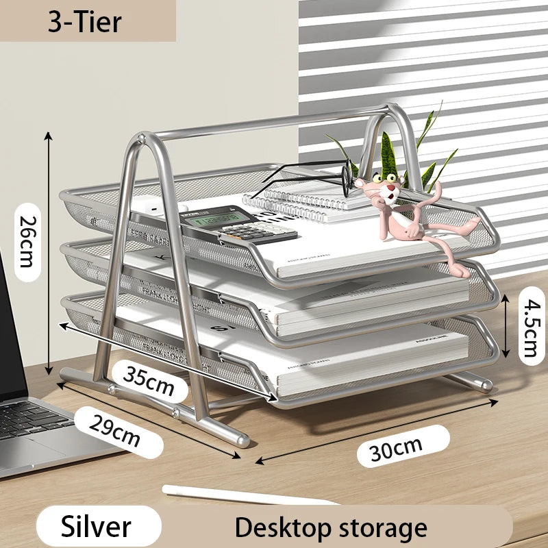 Sliding Paper Tray Organizer Metal Mesh Desktop File Storage Rack Document Letter Holder for Office Home School Classroom