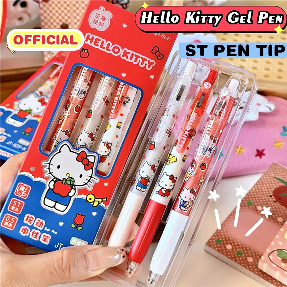 Genuine 3Pcs Kawaii Sanrio 0.5mm Gel Pens Cute Hello Kitty Cinnamoroll Kuromi Black Pen School Student Stationery Supplies Gifts