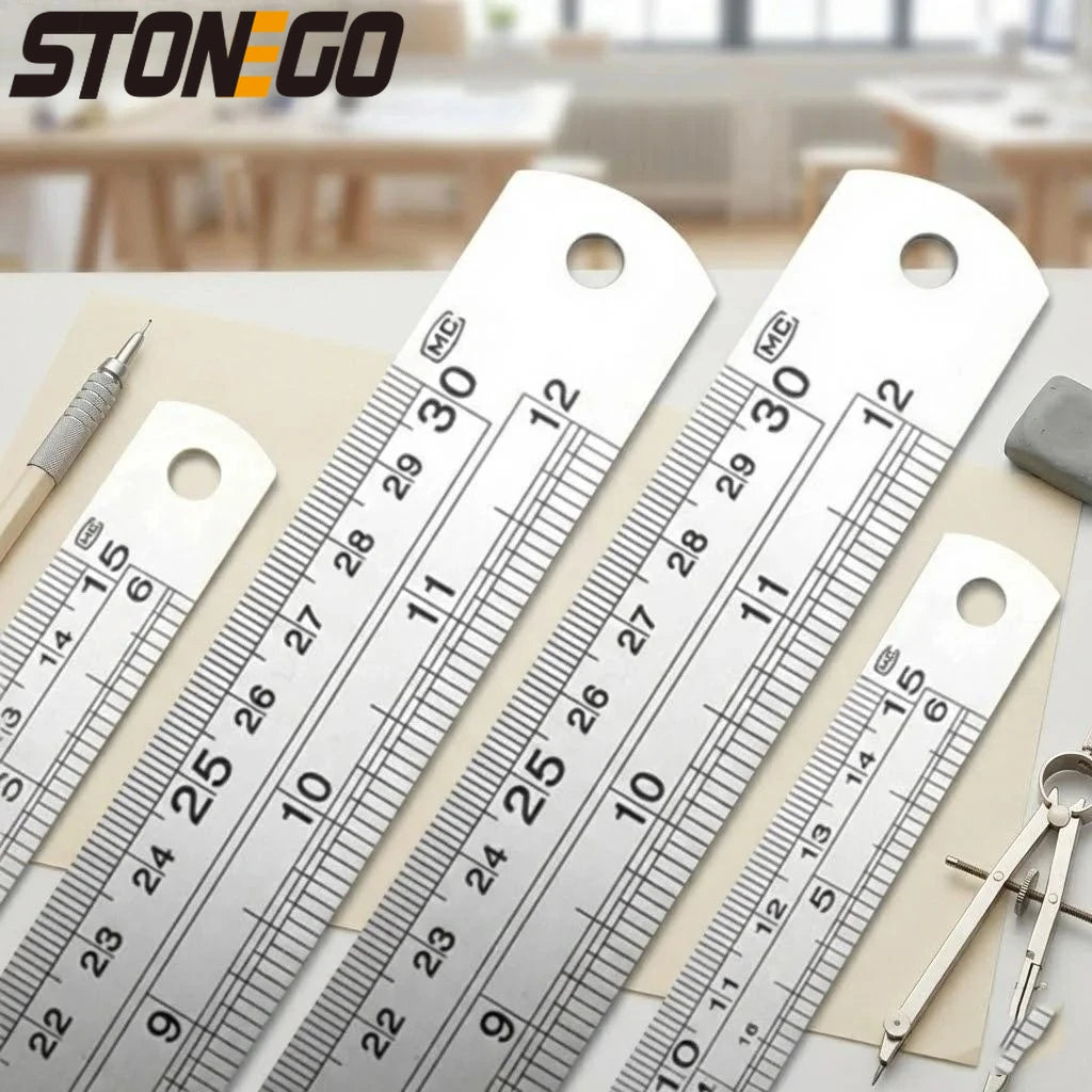 Stainless Steel Ruler Set 6 8 12 16 20 Inch Metal Rulers High Precision Double-Sided Engineering Drawing Office School Tools