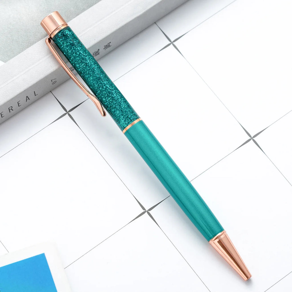Lytwtw's Ballpoint Pen Oil Metal Office School Supplies Stationery Spinning Rose Gold Gift Cute Clip Glitter